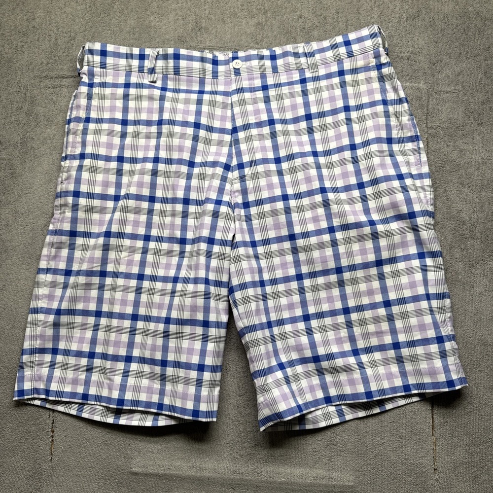 Nike Golf Shorts Men's Plaid Tour Shorts 36 Dri‎ Fit Checked Blue Purple 10"